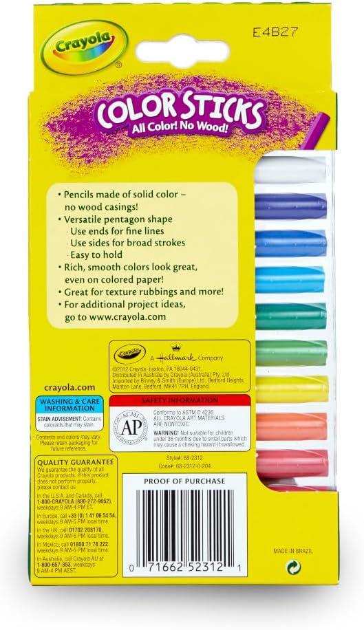 imageCrayola Color Sticks 12 Count Woodless Colored Pencils Set for Kids Classroom Art Supplies Fine Lines ampamp Broad Strokes NonToxic