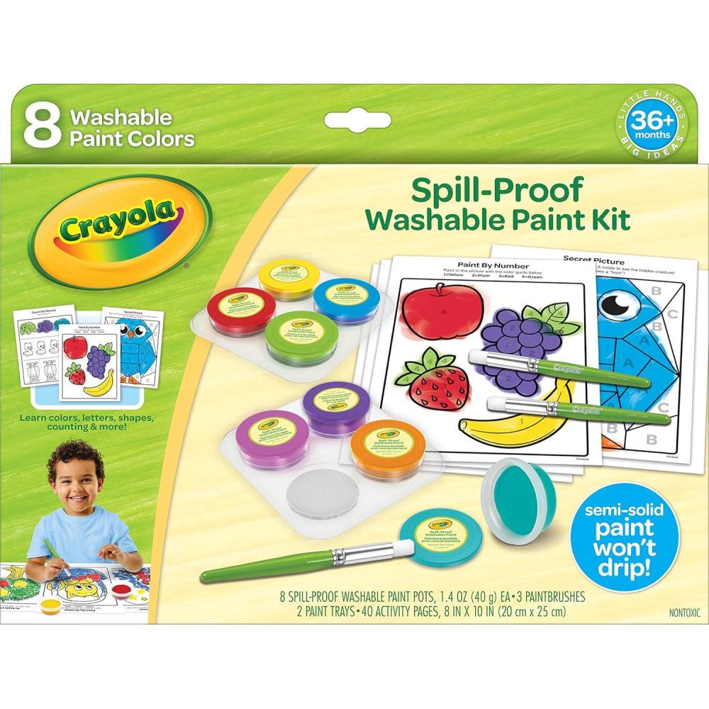 imageCrayola Spill Proof Paint Set 8ct Stocking Stuffer ampamp Holiday Gifts for Toddlers Washable Toddler Paint Kit With Brushes Pots Activity Pages Ages 3Spill Proof Paint