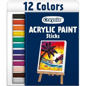 Crayola Acrylic Paint Doodle Sticks (12ct), Acrylic Paint Marker Set for Kids, Quick Dry, Multi-Surface, Less Mess, Kids Craft Supplies, Ages 8+(12 Count (Pack of 1))
