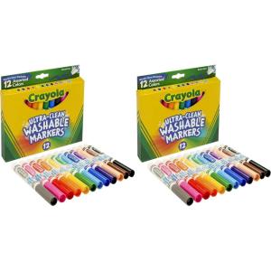Crayola Broad Line Markers (12 Count), Washable Markers for Kids, Assorted Colors, Arts & Crafts Supplies, For Coloring Books & Art Projects, Ages 3+(12 Count (Pack of 2))