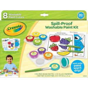 Crayola Spill Proof Paint Set (8ct), Stocking Stuffer & Holiday Gifts for Toddlers, Washable Toddler Paint Kit, With Brushes, Pots, Activity Pages, Ages 3+(Spill Proof Paint)