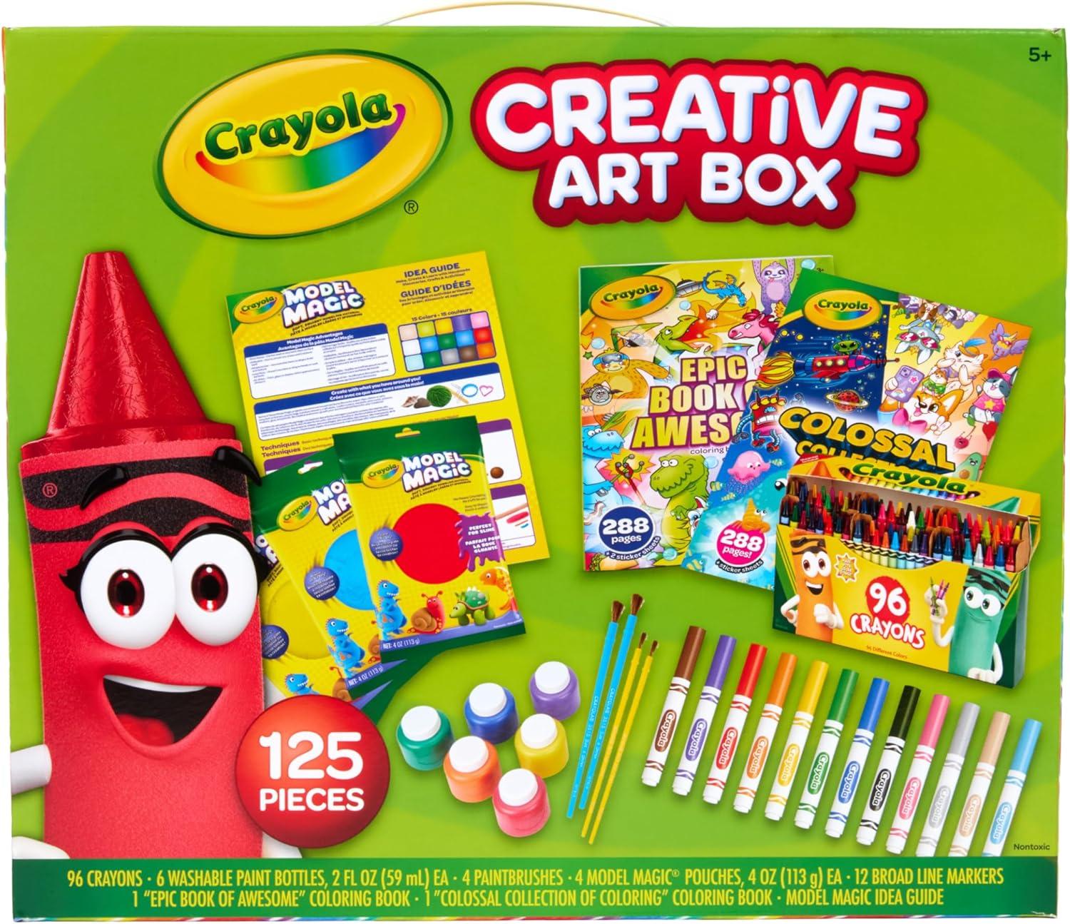 imageCrayola Art Set for Kids 125pcs Art Supplies Kit with Giant Coloring Books Washable Paints Markers ampamp Storage Box Holiday ampamp Christmas Gift for Kids Ages 5 Amazon Exclusive