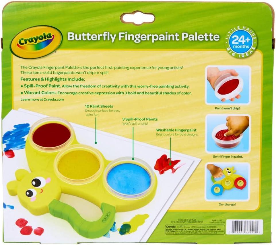 imageCrayola Butterfly Fingerpaint Pallette 3ct Washable ampamp Spillproof Fingerpaint for Toddlers Less Mess Paint Toddler Gift Ages 2