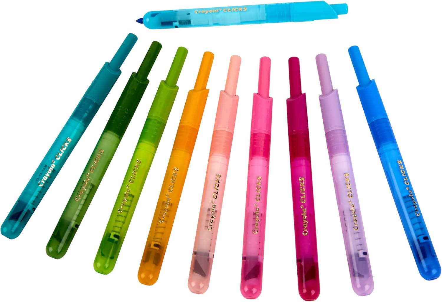 imageCrayola Clicks Retractable Tip Markers 10ct Stocking Stuffers for Kids ampamp Toddlers Cone Tip Washable Art Marker Set Coloring Book Supplies No Dry 3Bold Bright