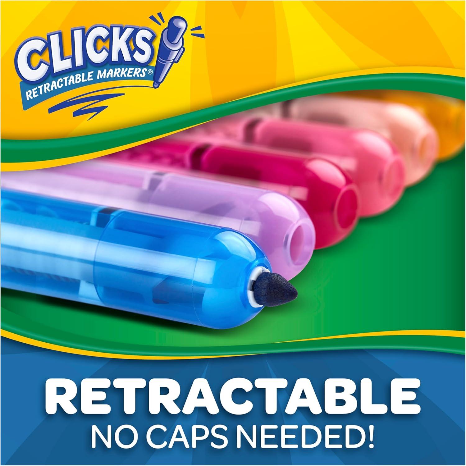 imageCrayola Clicks Retractable Tip Markers 10ct Stocking Stuffers for Kids ampamp Toddlers Cone Tip Washable Art Marker Set Coloring Book Supplies No Dry 3Classics