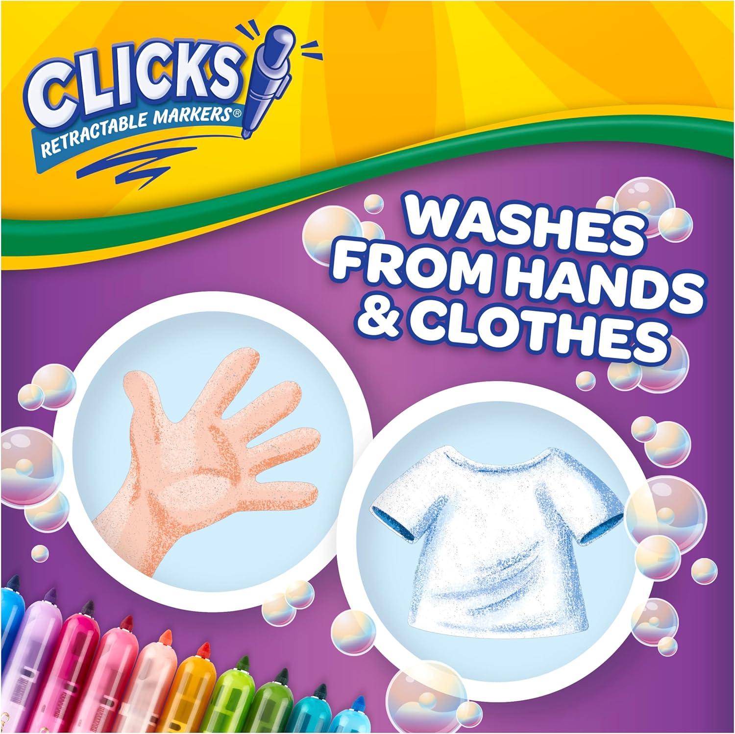 imageCrayola Clicks Retractable Tip Markers 10ct Stocking Stuffers for Kids ampamp Toddlers Cone Tip Washable Art Marker Set Coloring Book Supplies No Dry 3Bold Bright