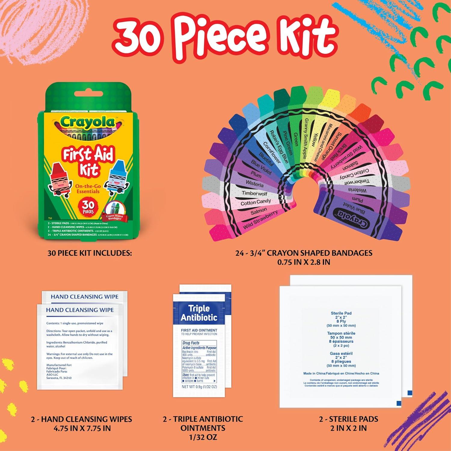 imageCrayola First Aid Kit 30 Pieces First Aid Kit for Kids ampamp Adults TravelFriendly Compact for Home Car Camping and Traveling