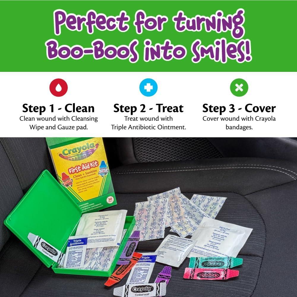 imageCrayola First Aid Kit 30 Pieces First Aid Kit for Kids ampamp Adults TravelFriendly Compact for Home Car Camping and Traveling