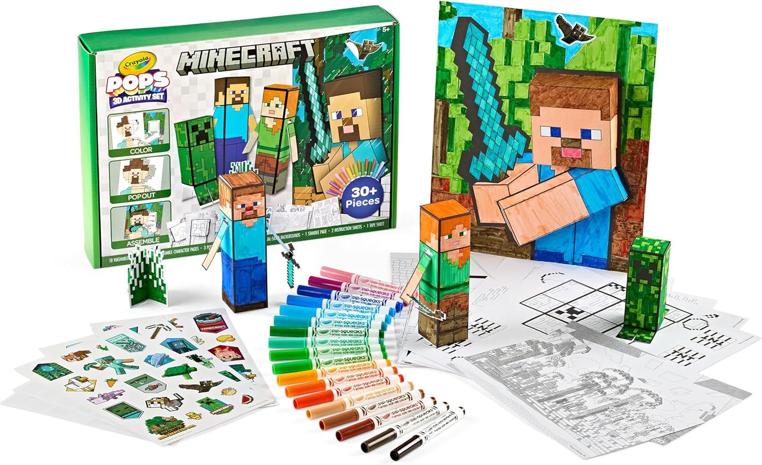 imageCrayola Minecraft POPs 3D Art Kit for Kids Create 3D Characters Coloring Activity Set with Markers ampamp Stickers Minecraft Toys Gift for Boys ampamp Girls