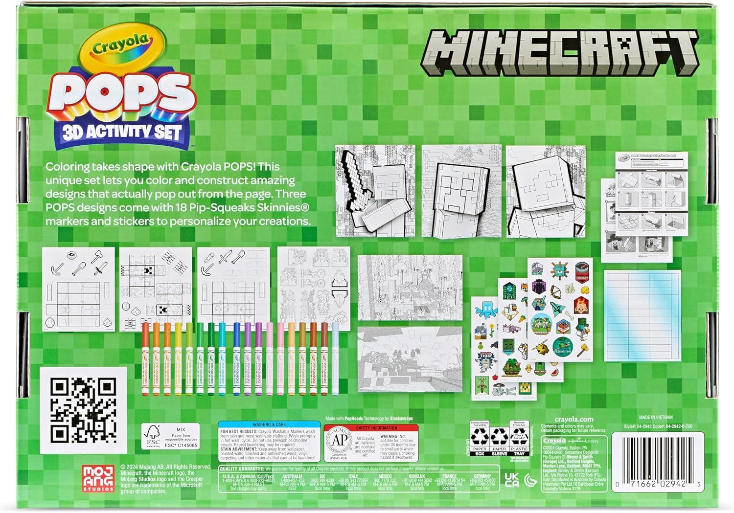 imageCrayola Minecraft POPs 3D Art Kit for Kids Create 3D Characters Coloring Activity Set with Markers ampamp Stickers Minecraft Toys Gift for Boys ampamp Girls