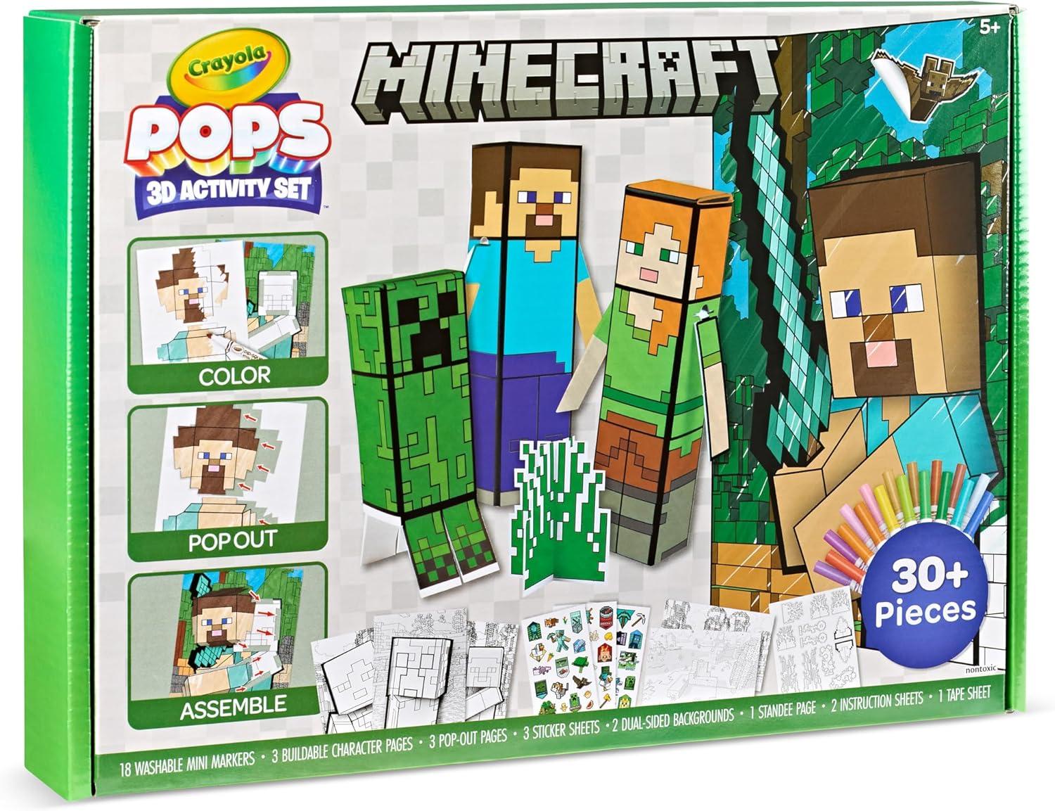 imageCrayola Minecraft POPs 3D Art Kit for Kids Create 3D Characters Coloring Activity Set with Markers ampamp Stickers Minecraft Toys Gift for Boys ampamp Girls