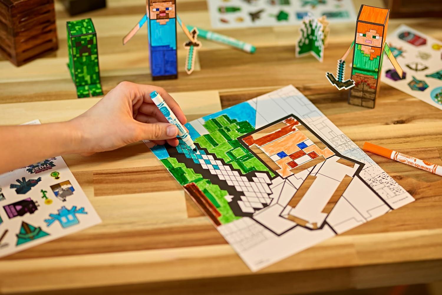 imageCrayola Minecraft POPs 3D Art Kit for Kids Create 3D Characters Coloring Activity Set with Markers ampamp Stickers Minecraft Toys Gift for Boys ampamp Girls