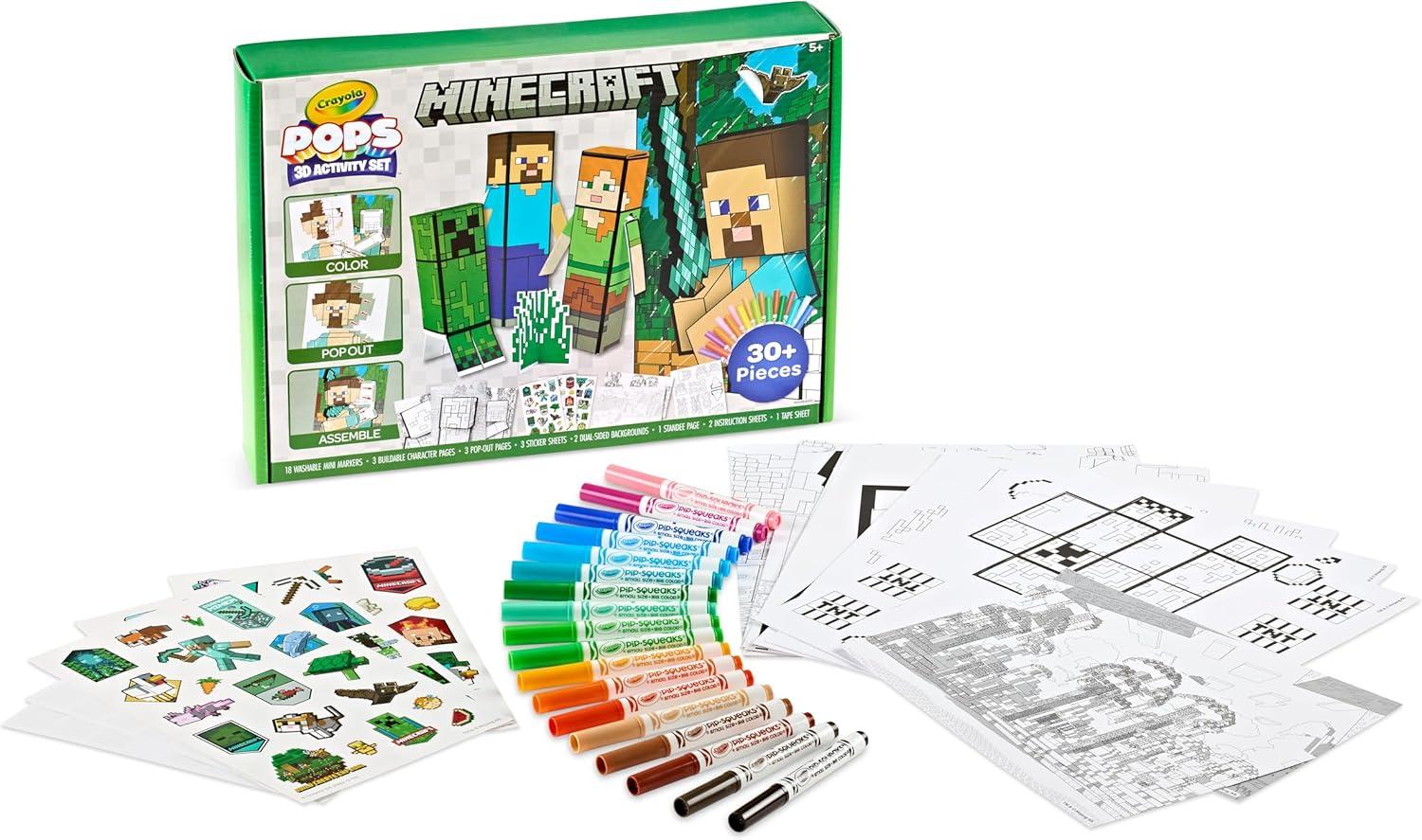 imageCrayola Minecraft POPs 3D Art Kit for Kids Create 3D Characters Coloring Activity Set with Markers ampamp Stickers Minecraft Toys Gift for Boys ampamp Girls