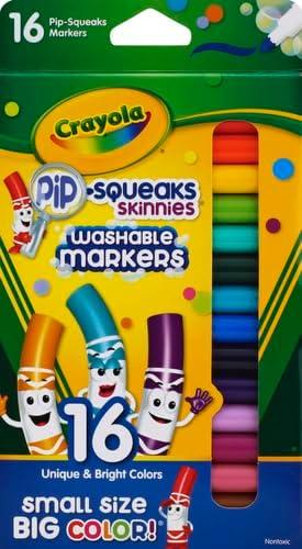 imageCrayola Pip Squeaks Skinnies Washable Marker Set 16ct Mini Markers for Toddlers Thin Coloring Markers for Kids Toddler Arts ampamp Craft Supplies1 Count Pack of 2