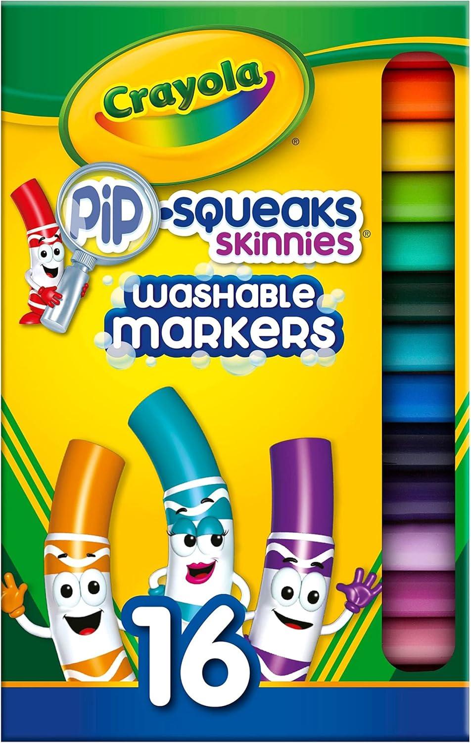 imageCrayola Pip Squeaks Skinnies Washable Marker Set 16ct Mini Markers for Toddlers Thin Coloring Markers for Kids Toddler Arts ampamp Craft Supplies1 Count Pack of 2