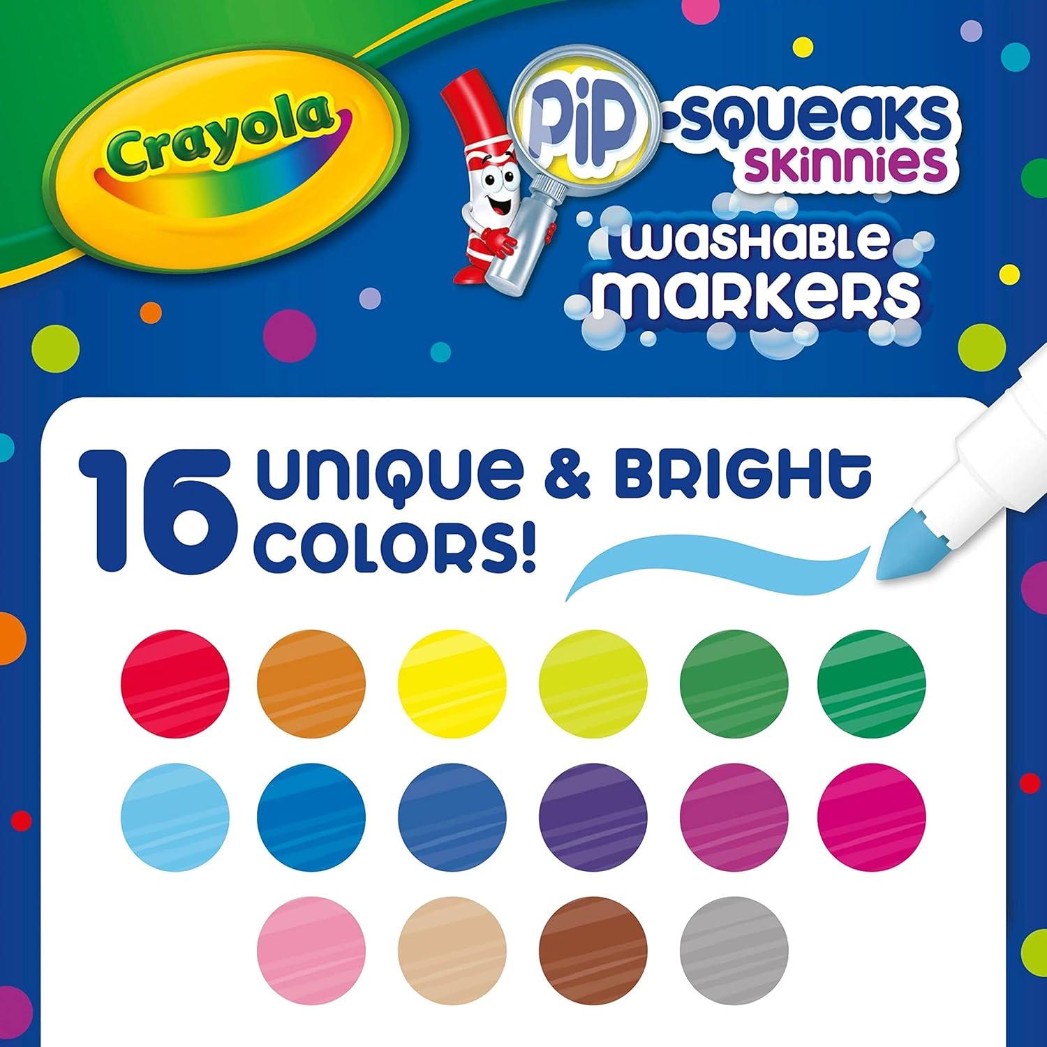 imageCrayola Pip Squeaks Skinnies Washable Marker Set 16ct Mini Markers for Toddlers Thin Coloring Markers for Kids Toddler Arts ampamp Craft Supplies1 Count Pack of 2
