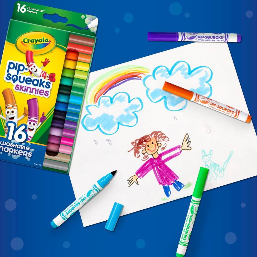 imageCrayola Pip Squeaks Skinnies Washable Marker Set 16ct Mini Markers for Toddlers Thin Coloring Markers for Kids Toddler Arts ampamp Craft Supplies16 Count Pack of 1