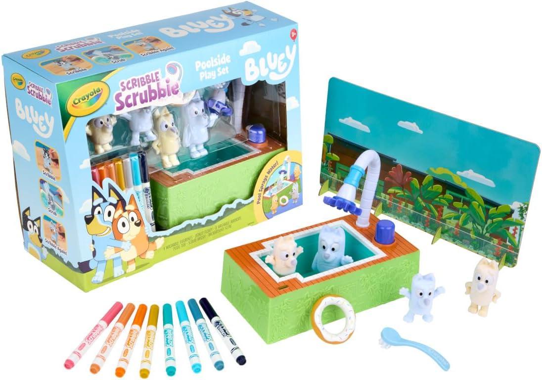 imageCrayola Scribble Scrubbies Bluey Poolside Playset 4ct Washable Bluey Toy Set for Kids Holiday for Toddlers with Bingo Chilli and Bandit Ages 3Poolside Playset