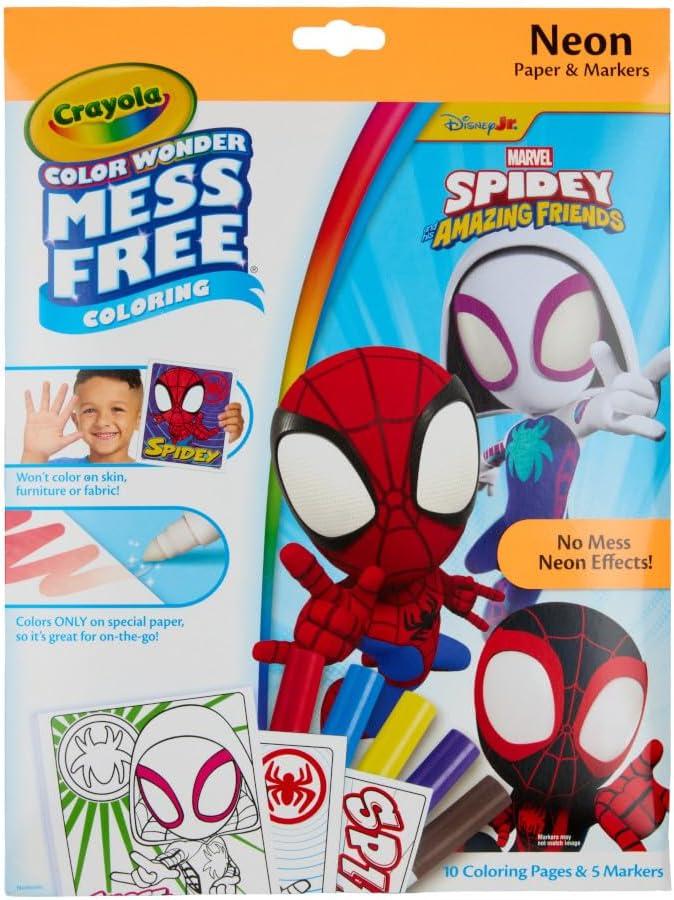 imageCrayola Spiderman Color Wonder Coloring Set 18 Spiderman Mess Free Coloring Pages for Toddlers Spiderman Toys Gifts for KidsNeon Box Set