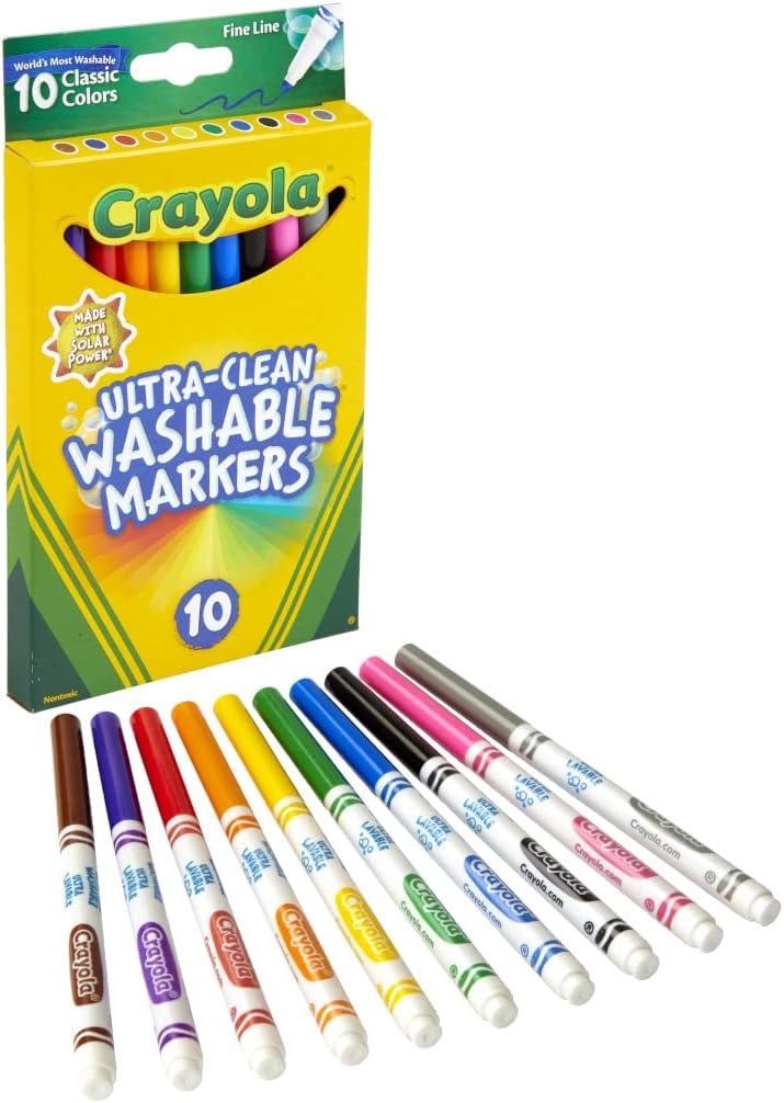 imageCrayola Ultra Clean Washable Markers 12 Pack 10ct Bulk Fine Line Markers for Classrooms Kids Nontoxic