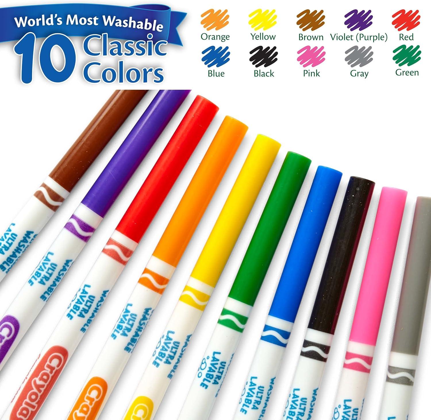 imageCrayola Ultra Clean Washable Markers 12 Pack 10ct Bulk Fine Line Markers for Classrooms Kids Nontoxic