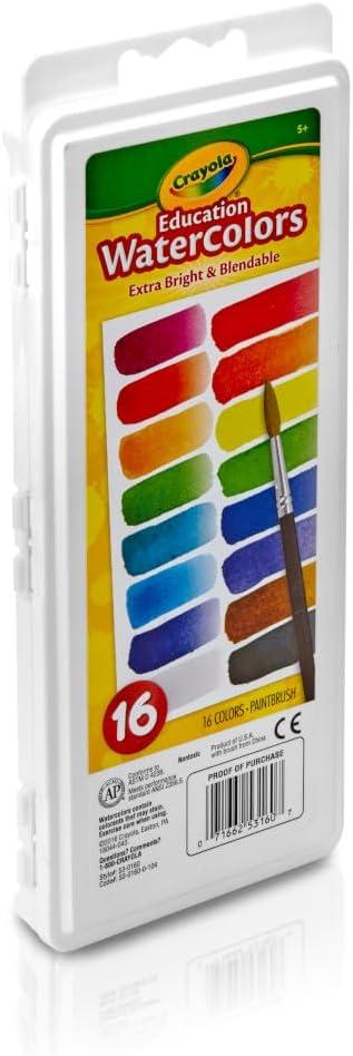 imageCrayola Watercolor Paint Set 16 Count Washable Paint for Kids 1 Paint Brush Arts ampamp Crafts Supplies Assorted Colors Ages 4