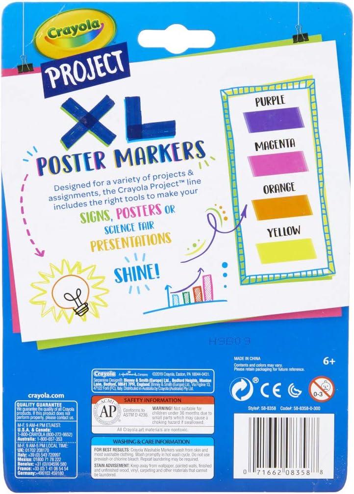 imageCrayola XL Poster Markers Assorted Classic Colors School Supplies 4 CountBrights