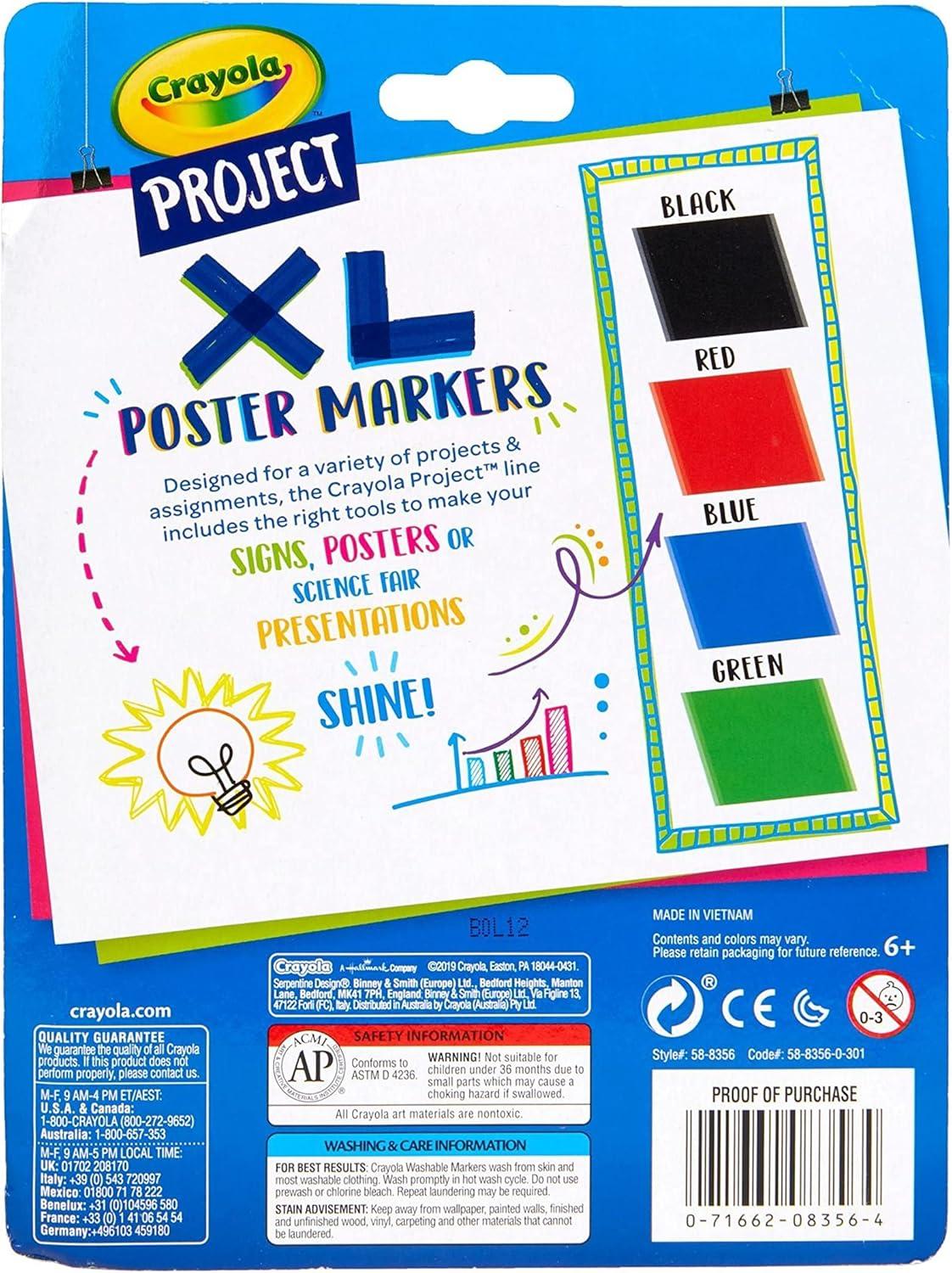 imageCrayola XL Poster Markers Assorted Classic Colors School Supplies 4 CountClassic