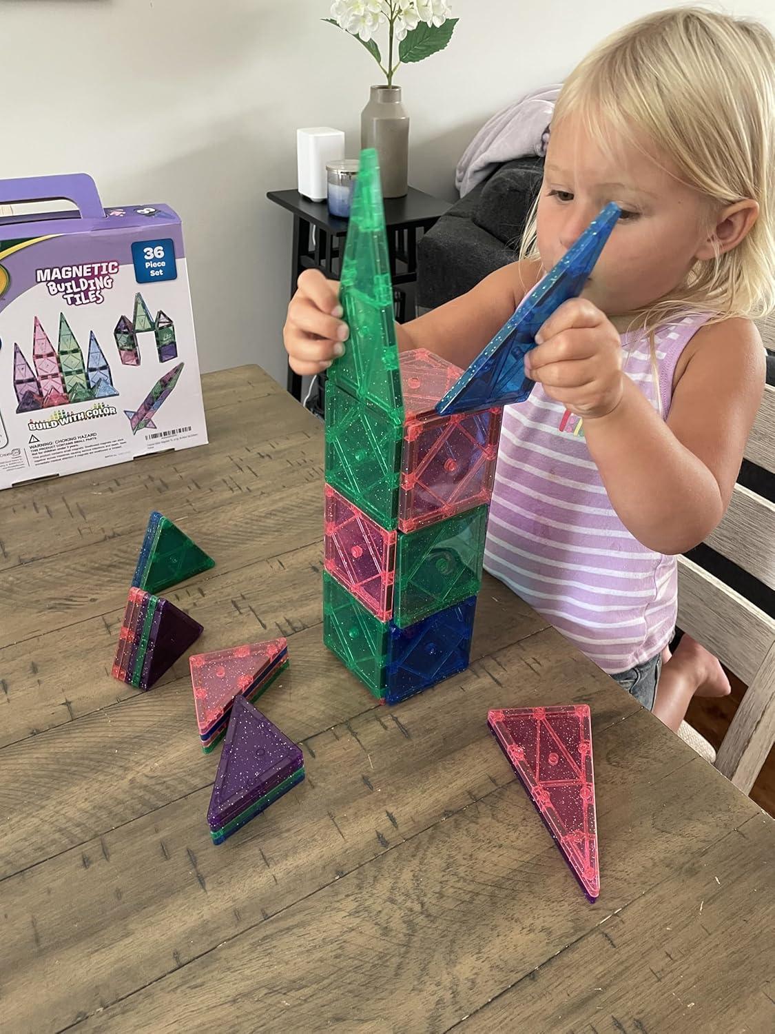 imageCreateOn Crayola Glitter Magnetic Tiles Building Set for Kids Magnetic Building Toys for Kids STEM Easter Toys for Boys and Girls Ages 3 and Up 36Piece Set Glitter