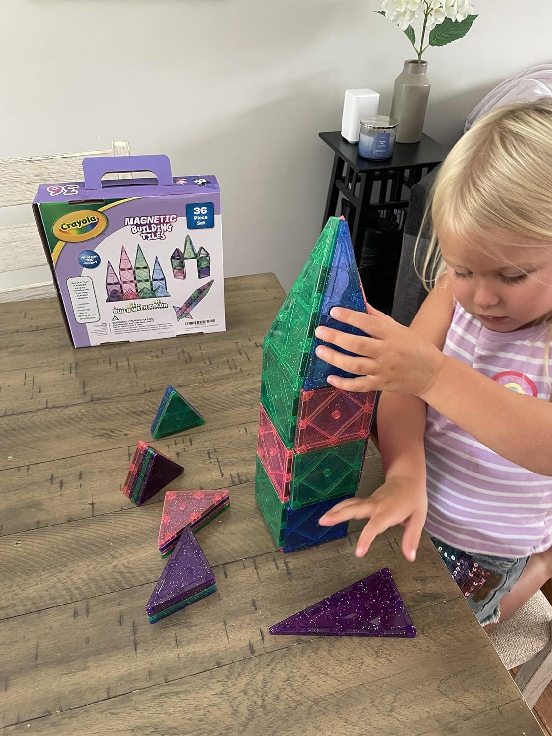 imageCreateOn Crayola Glitter Magnetic Tiles Building Set for Kids Magnetic Building Toys for Kids STEM Easter Toys for Boys and Girls Ages 3 and Up 36Piece Set Glitter