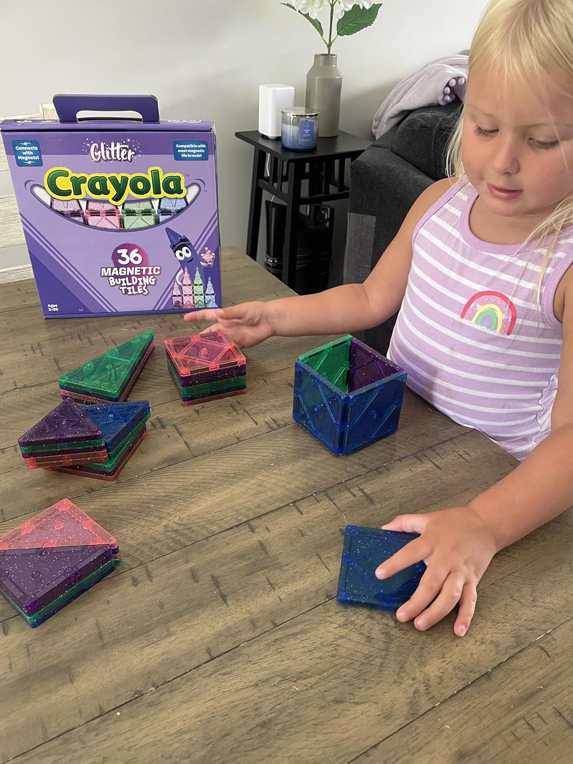 imageCreateOn Crayola Glitter Magnetic Tiles Building Set for Kids Magnetic Building Toys for Kids STEM Easter Toys for Boys and Girls Ages 3 and Up 36Piece Set Glitter