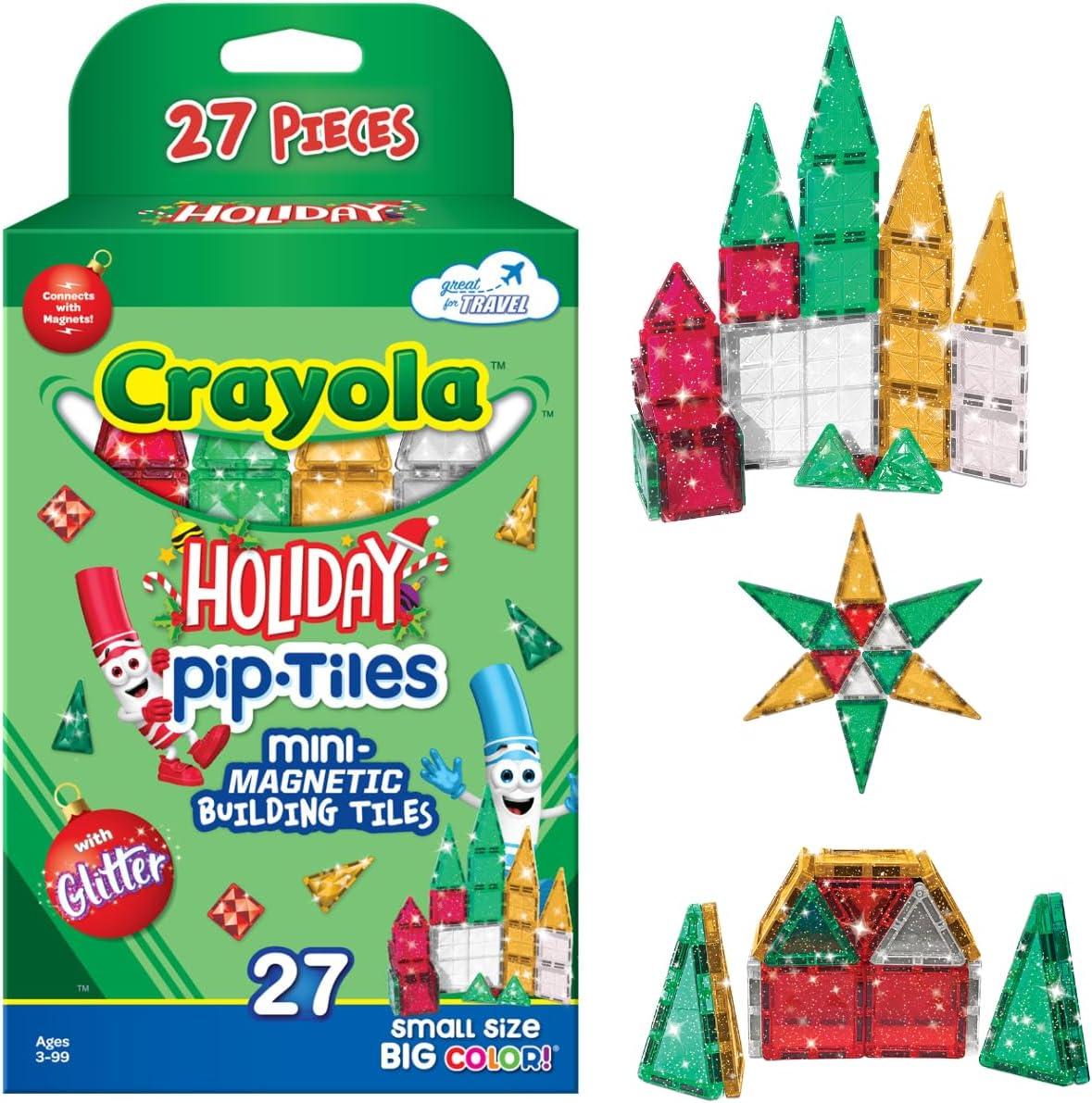 imageCreateOn Crayola Holiday Glitter Mini Micro Nano PIP Magnetic Tiles Magnetic Kids Building Toys STEM Learning Travel Toys for Boys and Girls 27Piece Set