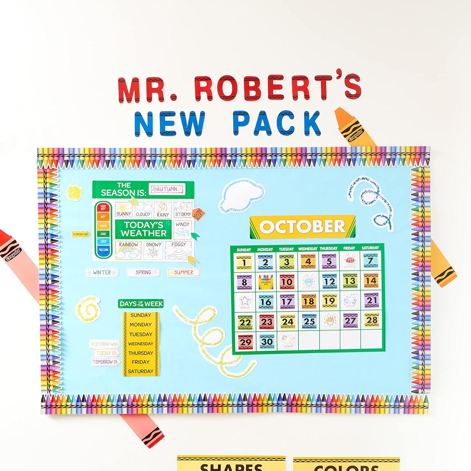 imageEureka Crayola Colors and Shapes Classroom Calendar Bulletin Board Set for Teachers 28 Pieces