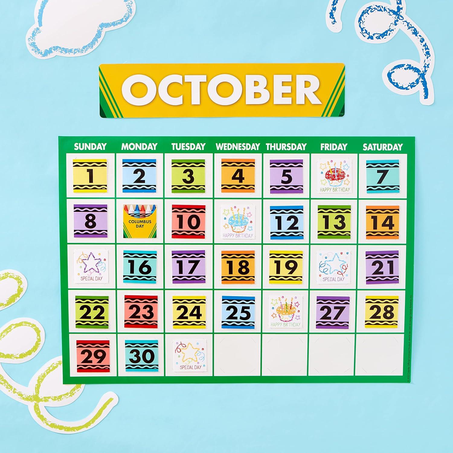 imageEureka Crayola Colors and Shapes Classroom Calendar Bulletin Board Set for Teachers 28 Pieces