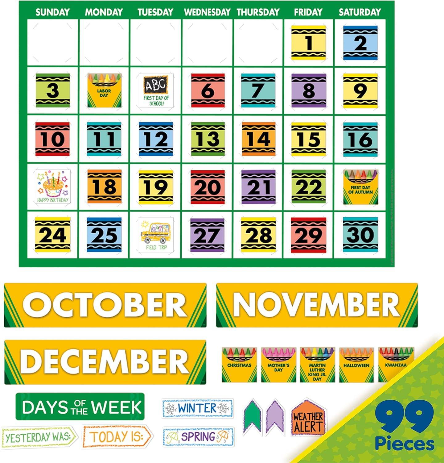 imageEureka Crayola Colors and Shapes Classroom Calendar Bulletin Board Set for Teachers 28 Pieces