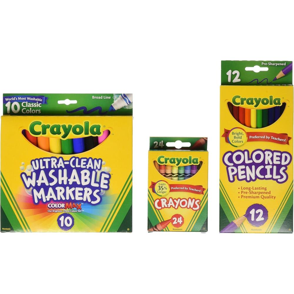 imageCrayola Back To School Supplies Grades 35 Ages 7 8 9 10 Contains 24 Crayons 10 Washable Broad Line Markers and 12 Colored Pencils Amazon Exclusive