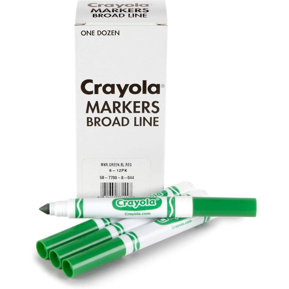 imageCrayola Broad Line Markers  Black 12ct Markers for Kids Bulk School Supplies for Teachers Nontoxic Marker Refill with Reusable BoxGreen