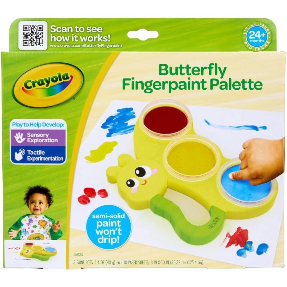 imageCrayola Butterfly Fingerpaint Pallette 3ct Washable ampamp Spillproof Fingerpaint for Toddlers Less Mess Paint Toddler Gift Ages 2