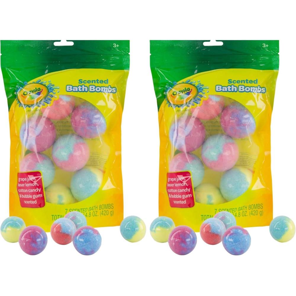 imageCrayola Colorful Scented Bath Bombs for Kids Color You Bath NonToxic Bathbomb Fizzies for Boys Girls Holiday Stocking Stuffer Grape Jam Laser Lemon Cotton Candy ampamp Bubble Gum Scents7 Count Pack of 2