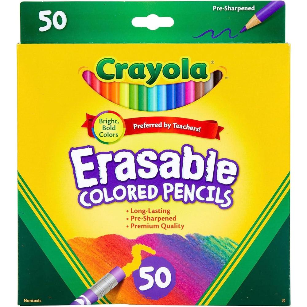 imageCrayola Erasable Colored Pencils 50ct Bulk Colored Pencil Set Pencils for Adult Coloring Books Art Supplies Holiday Gift for Teens 6 7 8 Amazon ExclusiveErasable Colored Pencils