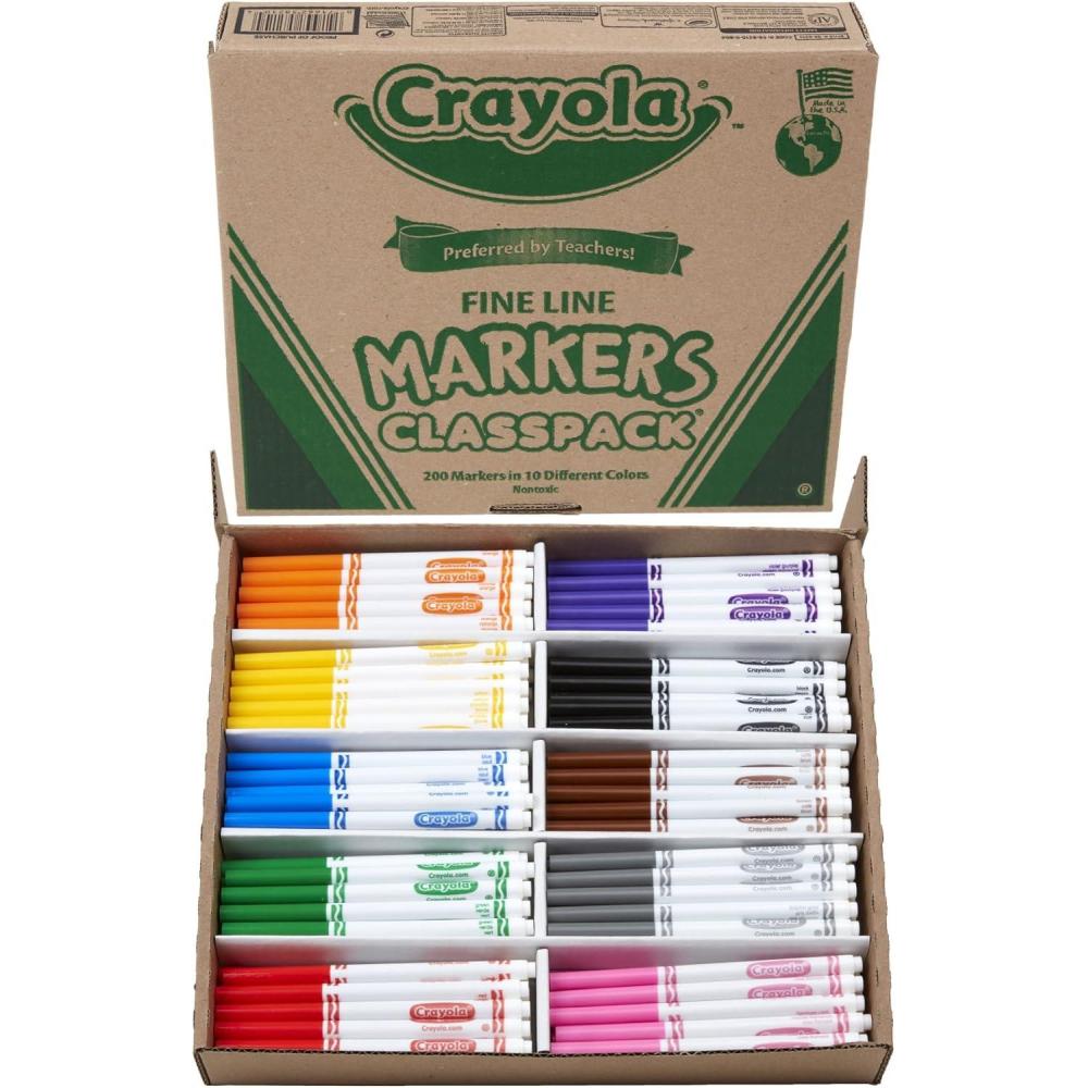 imageCrayola Fine Line Markers Classpack 200ct Bulk Kids Markers For Preschool Kindergarten Elementary School Classrooms Teacher Classroom Must Haves