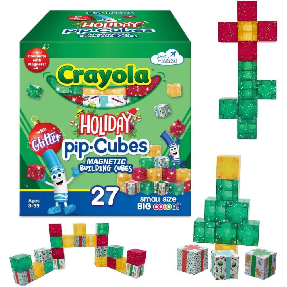 imageCrayola Holiday Magnetic PIP Cubes Mini Magnetic Blocks Playset STEM ampamp Montessori Building ampamp Educational Toys for Kids Travel Toys for Boys and Girls Ages 3 27Piece Set