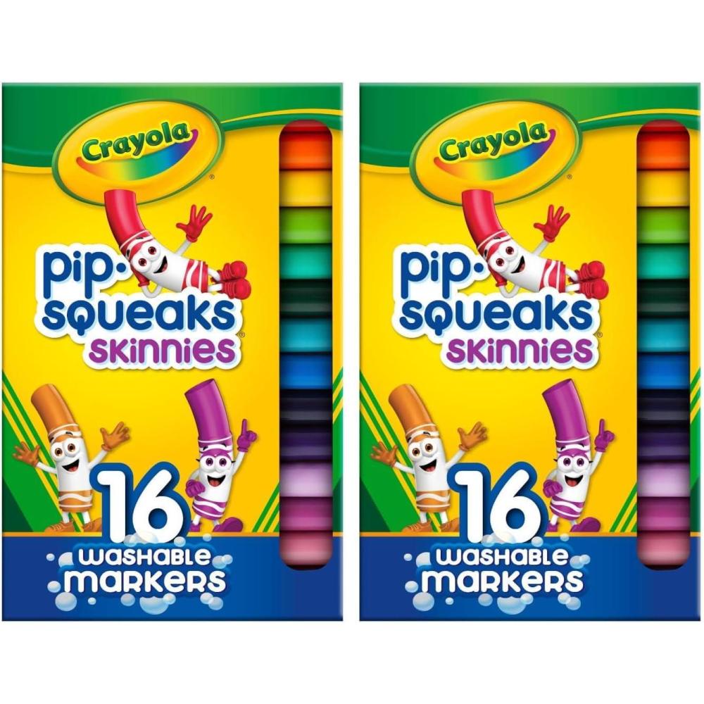 imageCrayola Pip Squeaks Skinnies Washable Marker Set 16ct Mini Markers for Toddlers Thin Coloring Markers for Kids Toddler Arts ampamp Craft Supplies1 Count Pack of 2