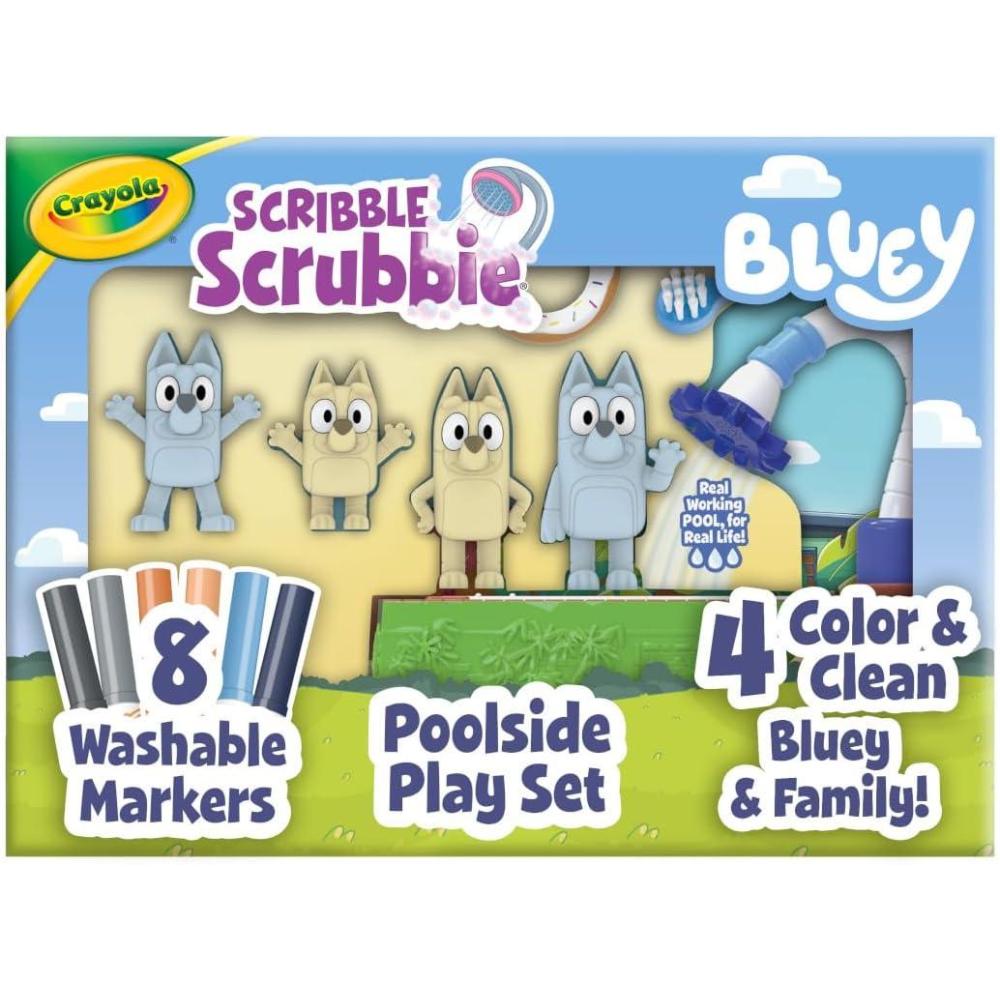 imageCrayola Scribble Scrubbies Bluey Poolside Playset 4ct Washable Bluey Toy Set for Kids Holiday for Toddlers with Bingo Chilli and Bandit Ages 3Poolside Playset