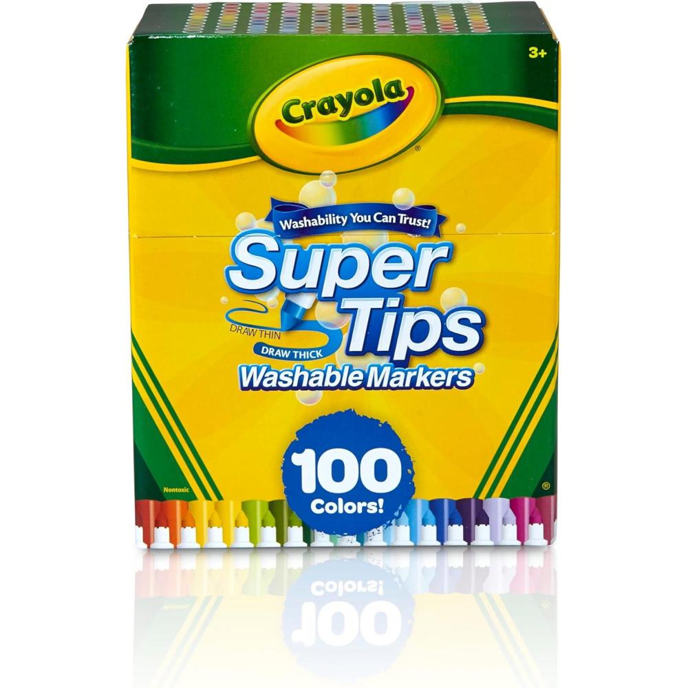 imageCrayola Super Tips Marker Set 100ct Fine Point Washable Markers Drawing Markers for Kids ampamp Adults Create Thick ampamp Thin Lines Art Supplies Ages 3100 Count Pack of 1