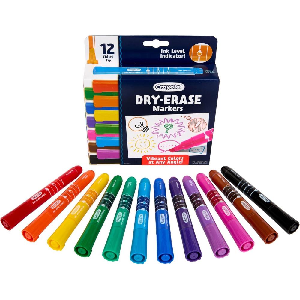 imageCrayola Take Note Dry Erase Markers for School 12ct Teacher Supplies Chisel Tip Whiteboard Markers Essential Classroom Must Haves Low OdorHighlighters