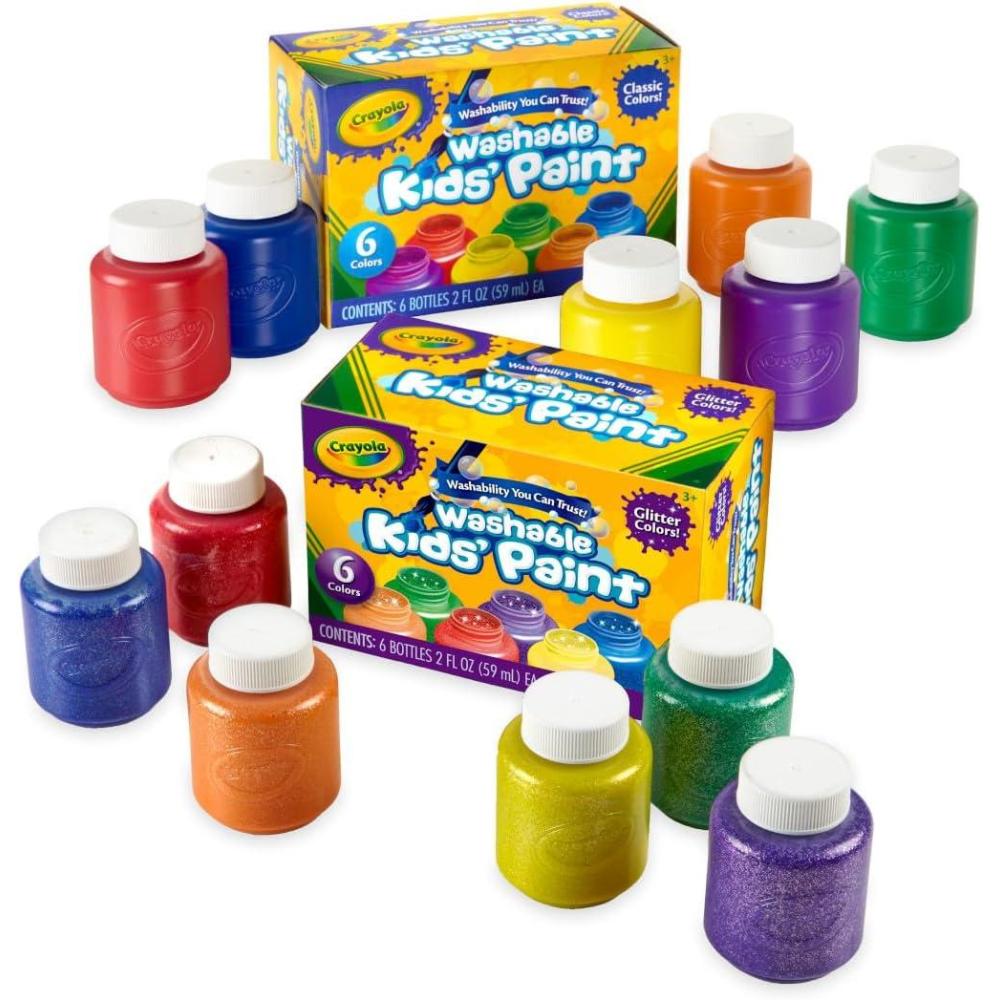 imageCrayola Washable Kids Paint Set 12ct Classic and Glitter Paint for Kids Arts ampamp Crafts Supplies for Classrooms Toddler Painting Kit Gifts Ages 3 4 5 Amazon ExclusiveClassic  Glitter