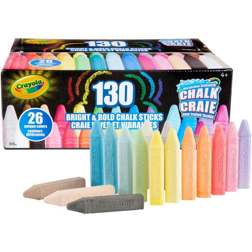 imageCrayola Washable Outdoor Sidewalk Chalk Collection 130ct Bulk AntiRoll Chalk Sticks for Kids Outdoor Toys ampamp Activities for Kids Gifts Ages 4 5 6Bold  Bright