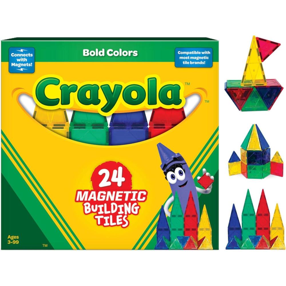 imageCreateOn Crayola Bold Magnetic Tiles Building Set for Kids Magnetic Tiles Kids Building Toys STEM and Montessori Toys for Boys and Girls Ages 3 24Piece Set BoldBold