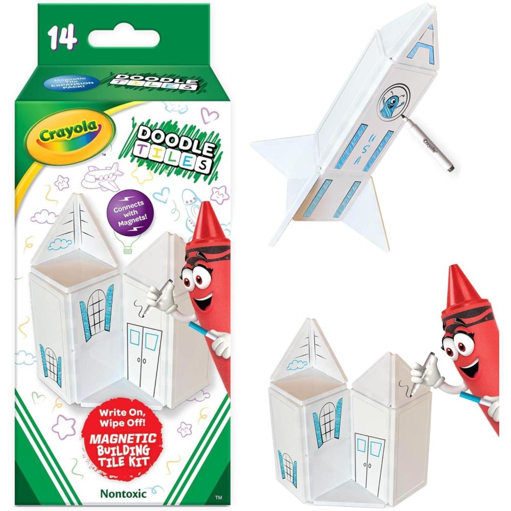 imageCreateOn Crayola Doodle Magnetic Tiles Building Set for Kids Magnetic Building Toys for Kids STEM Travel Toys for Boys and Girls Ages 3 14Piece Set DoodleDoodle